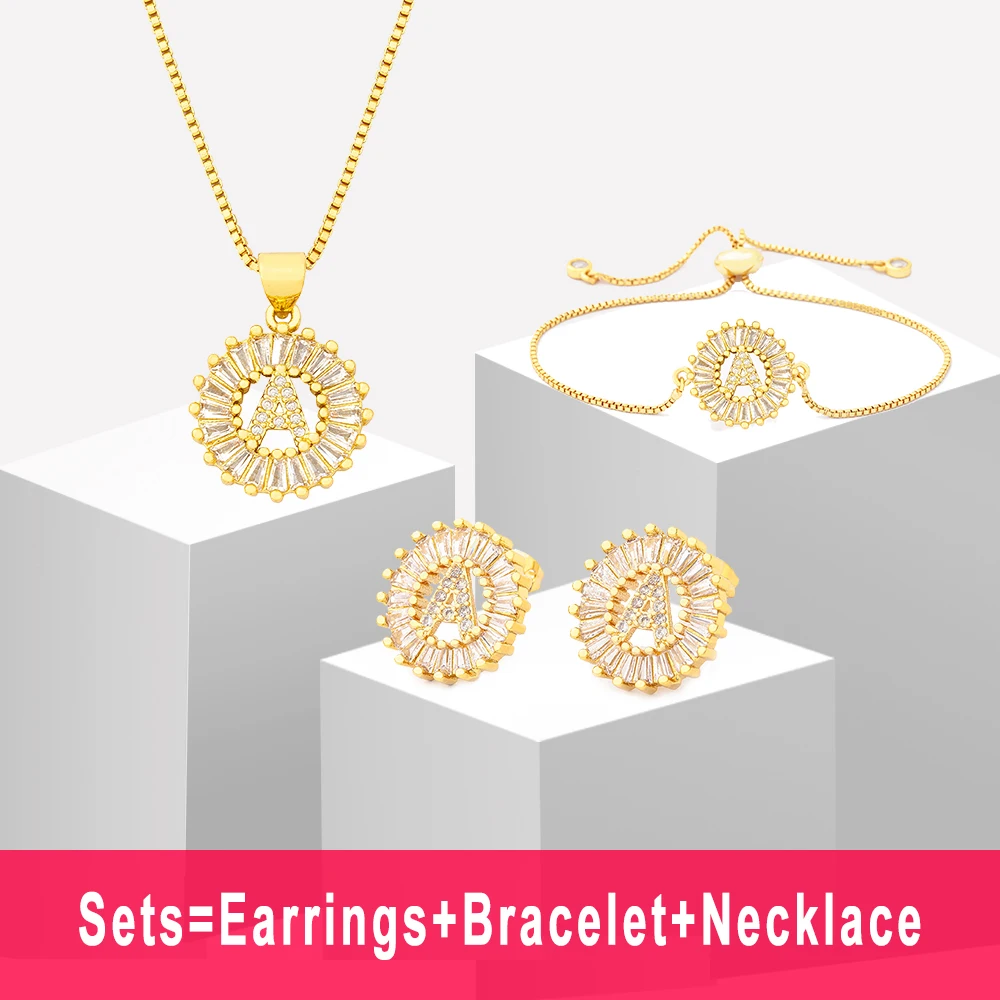 

AIBEF горячая Распродажа 26 ожерелье с буквами + серьги + браслет Женские Подвески с инициалом алфавита подвески с золотым именем медные циркон...