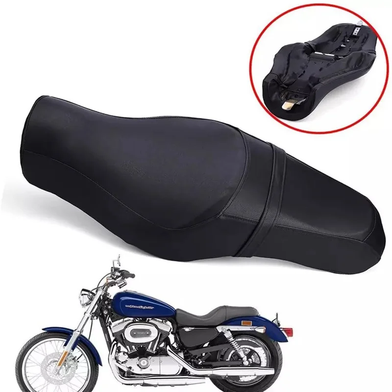 Black Leather Double Cushion Driver Passenger Seat For Harley Sportster Iron XL 883 1200 XL883 XL1200 XR1200 X48 X72