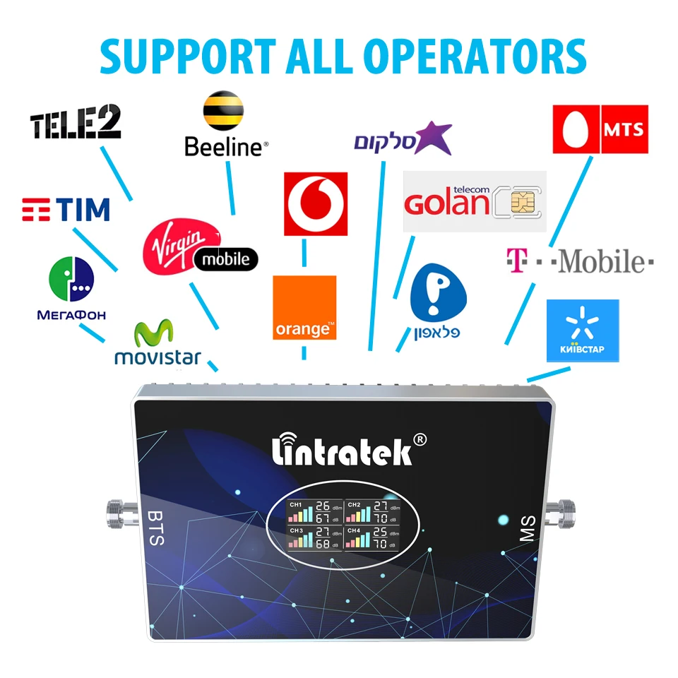 Lintratek gsm repetidor 4g 3g 2g amplificador repetidor de sinal celular móvel 850 800 1800 mhz dcs wcdma lte pcs impulsionador de celular