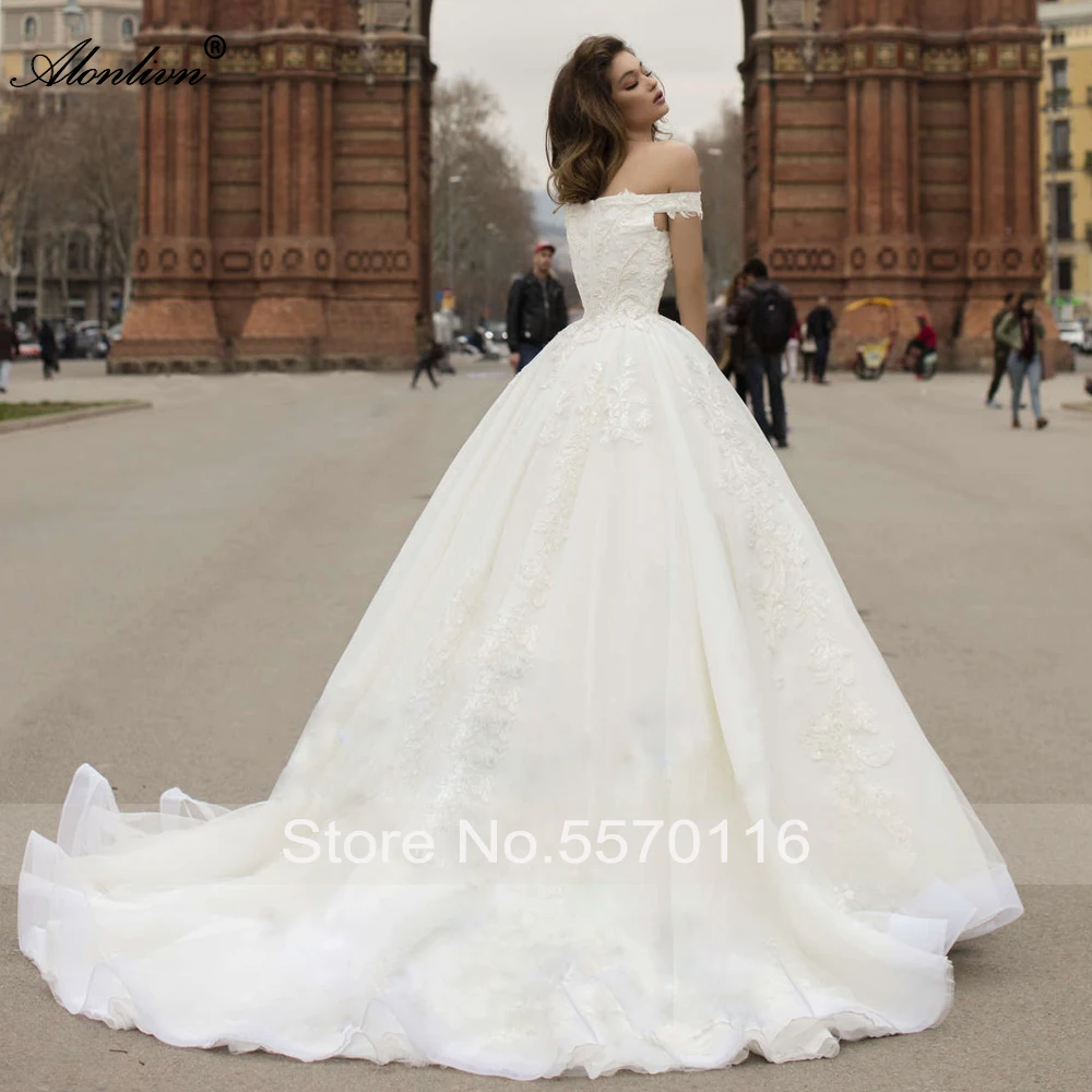 Alonlivn Noivas Luxury Embroidery Appliques Ball Gown Wedding Dresses Beading Pearls Sweetheart Off The Shoulder For Brides