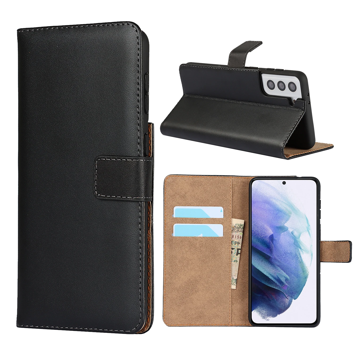 

100pcs/Lot Phone Case genuine real leather Wallet Case For Samsung A52 A72 A31 A21 S21 S20 M31 M31 A51 A71 M51 Ultra plus 5G