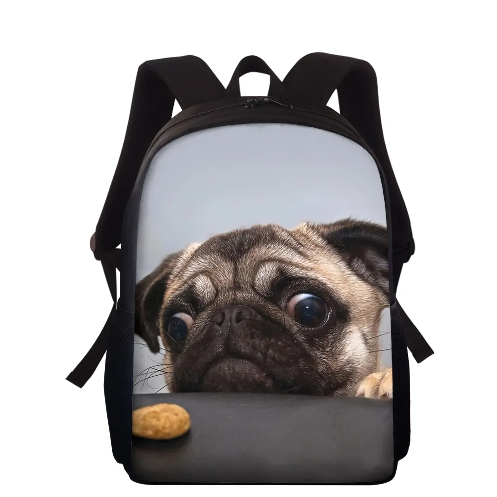 

Cute Puppy Pug Dog Print 15” School Bag for Teen Girls Boys Primary Kids Backpack Bookbag Student Book Bags Children Schoolbags