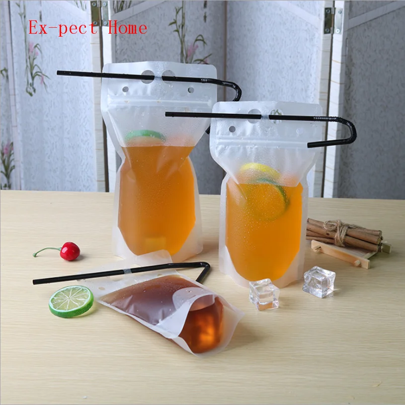 

5000pcs/lot 3 Size Plastic Drink Packaging Bag Pouch for Beverage Juice Milk Coffee with Handle and Holes for Straw