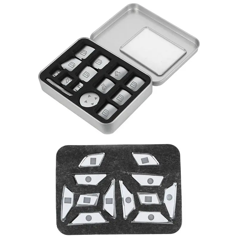 14Pcs Car Window Glass Lift Button Sticker & 12Pcs Steering Wheel Button Switch Trim Cover Sticker for Mercedes Benz