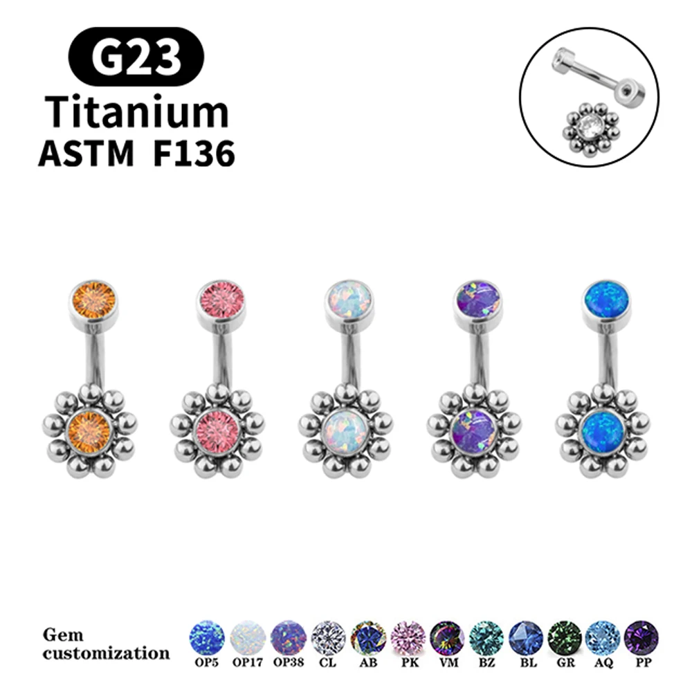 2022 New Arrival Women Flower Style With Cubic Zirconia Opal F136 G23 Titanium Navel Piercing Belly Button Rings Body Jewelry