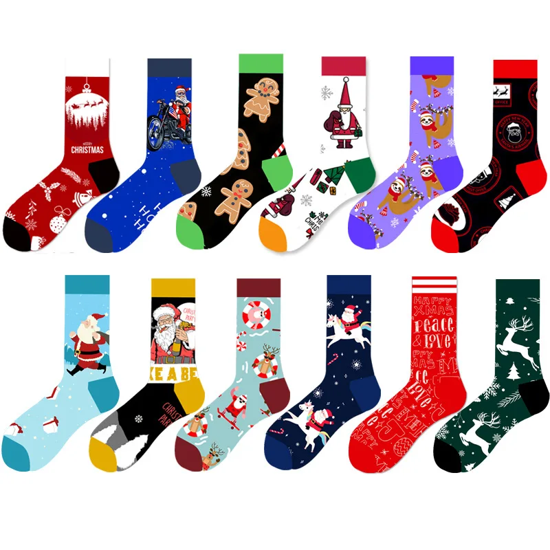 Christmas Cute Candy Cane Elk Christmas Tree Unisex Cartoon Socks 2021 Christmas Fashion Trend Men Christmas Gift Socks