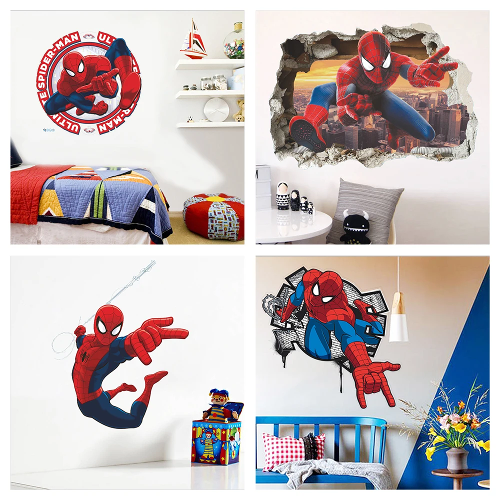 Cartoon Spiderman Wall Stickers For Kids Room Home Decoration 3d Super Hero Avengers Mural Art Boys Decals Anime Movie Poster