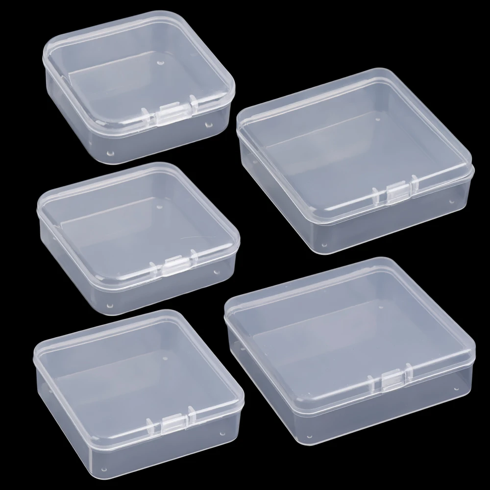 5 Sizes Square Plastic Transparent Storage Box Small Items Sundries Organizer Case Jewelry Beads Container Tools Accessories Box