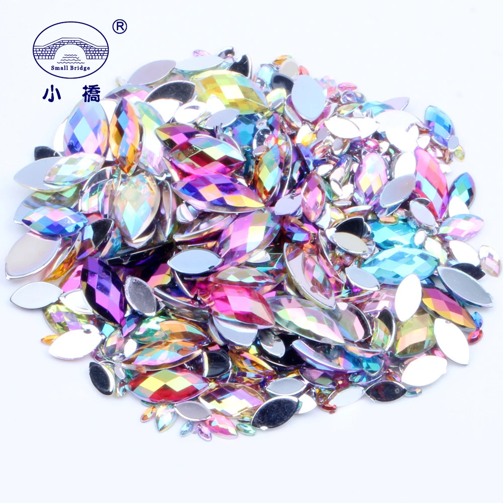 500PCS Glitter Flatback Glue On Acrylic Rhinestones  AB Color 3D Nail Art Strass Loose Decorative Horse Eye Rhinestones S031