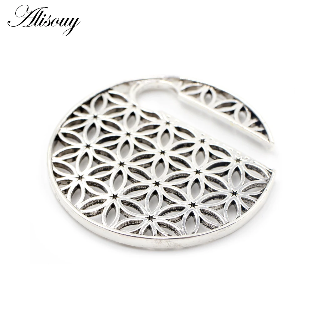 Alisouy 1PC Punk Retro Brass Copper Flower Key Hole Ear Weight Expander Stretcher Plugs Lobe Gauge Earring Body Piercing Jewelry