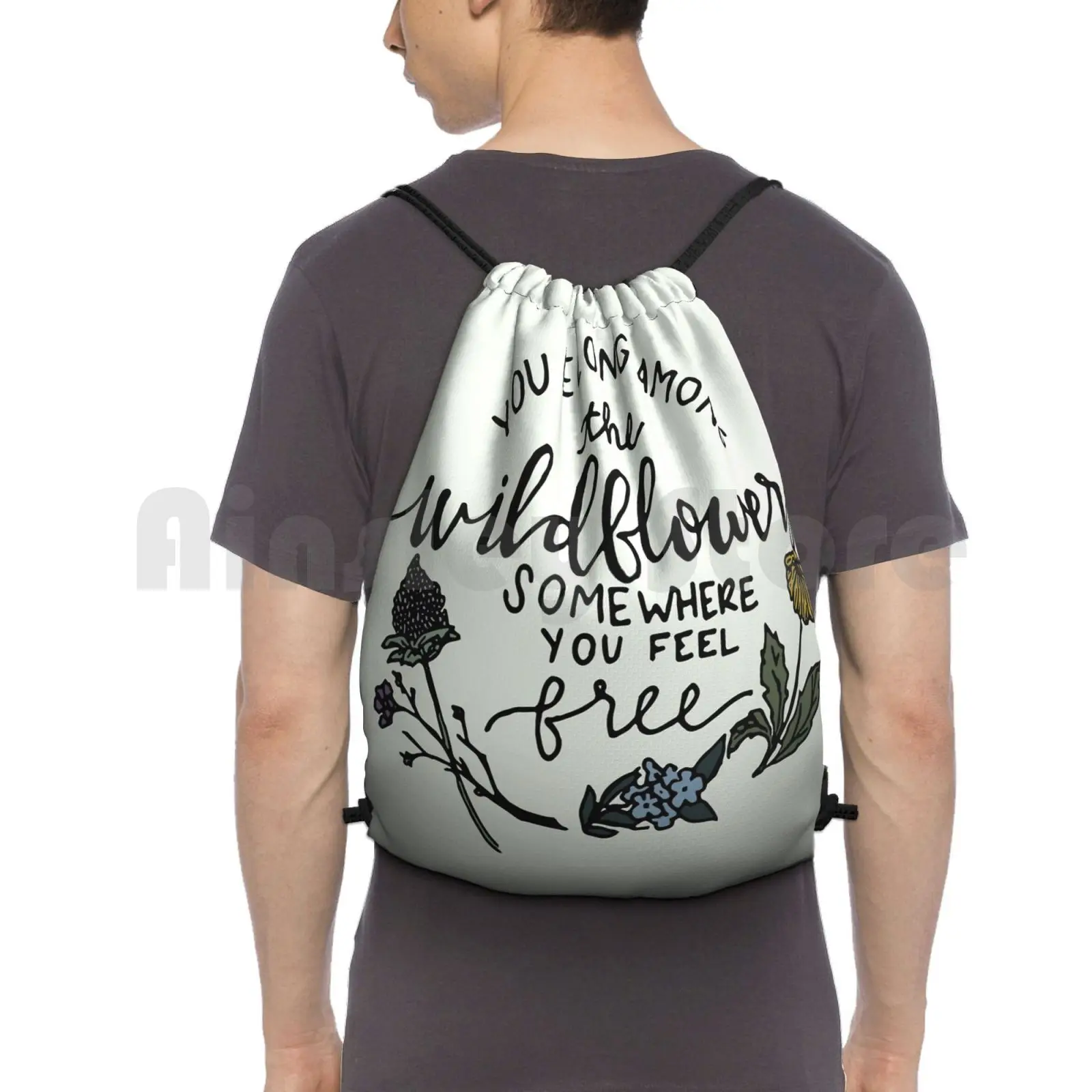 Among The Wildflowers Backpack Drawstring Bags Gym Bag Waterproof Music Lyrics Classic Wildflowers Flowers Pretty Floral