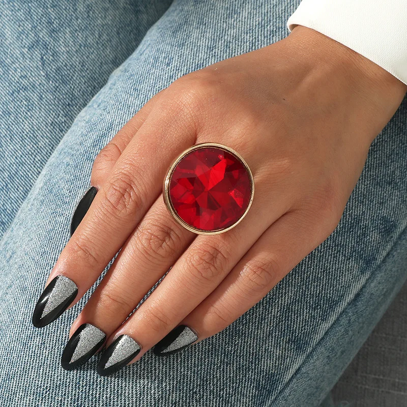 Romantic Red Clear Black Crystal Stone Rings for Women Bridal Wedding Engagement Finger Ring Adjustable Party Jewelry Gift