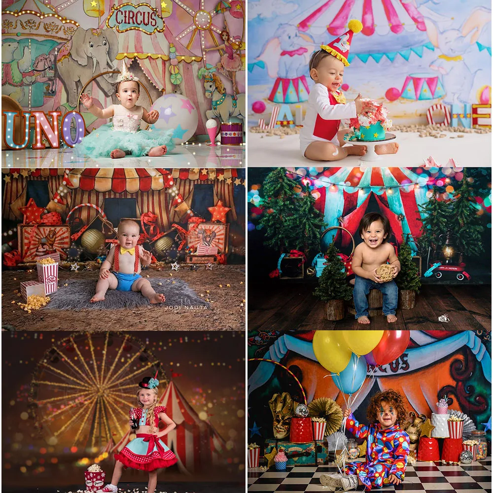 Mocsicka Circus Theme Backdrop for Cake Smash Children 1st Birthday Photography Backgrounds Photo Studio Props Decorations