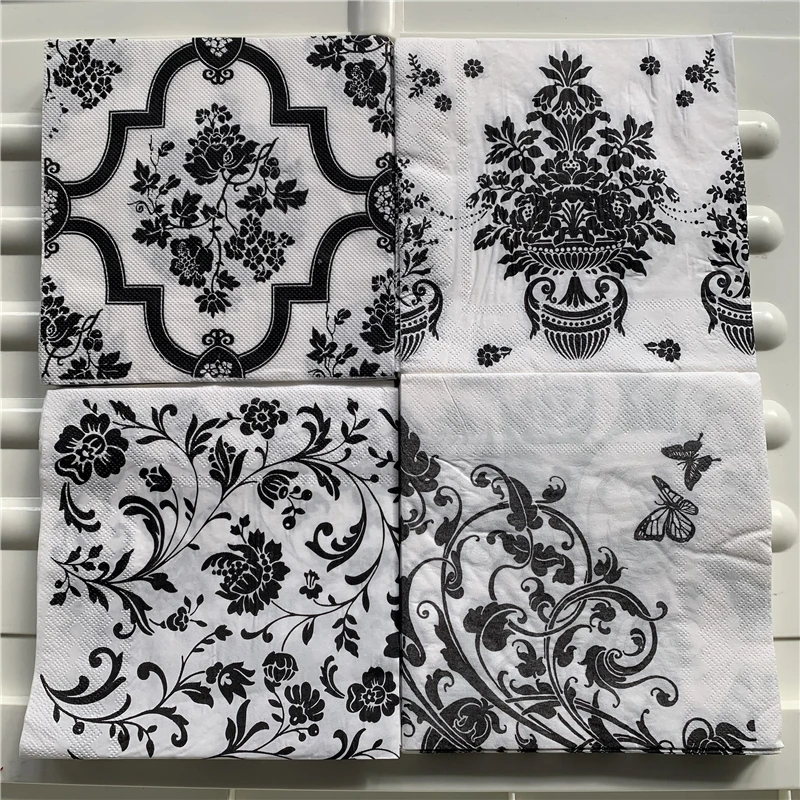 20 vintage napkins paper tissue decoupage black white flower towel birthday wedding party home hotel decor Guardanapo serviettes