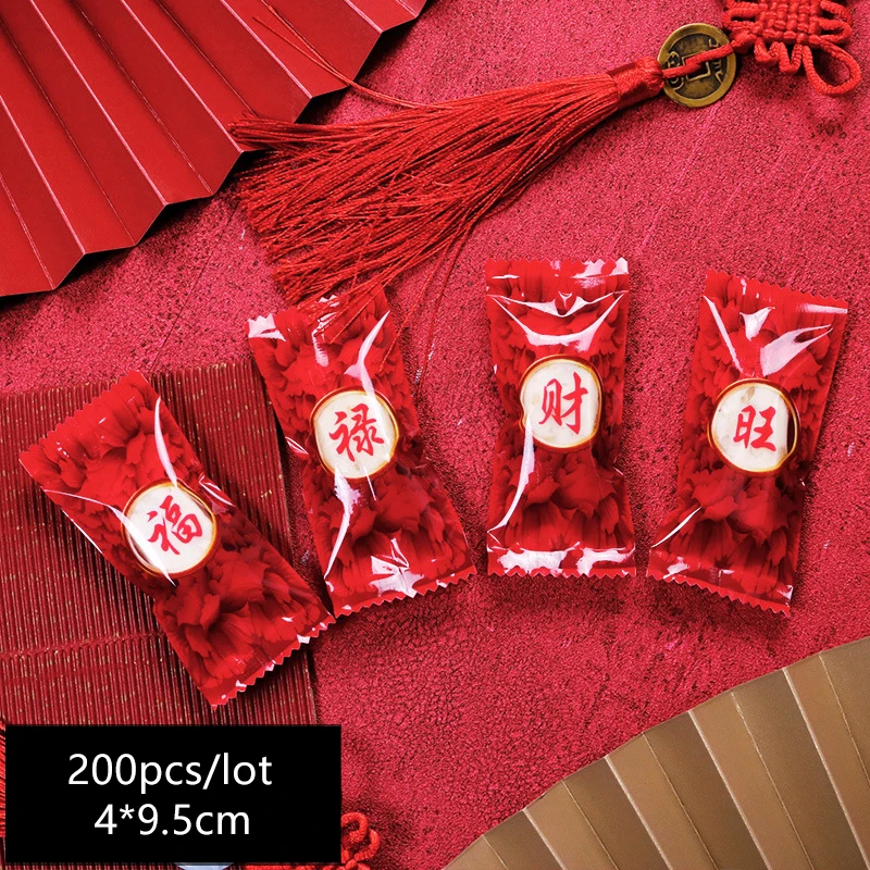 

200pcs/lot Candy Sugar Packaging Bag Strong Festive Atmosphere Red Rose Petal Blessing Flower Handmade New Year Party Goodie Bag