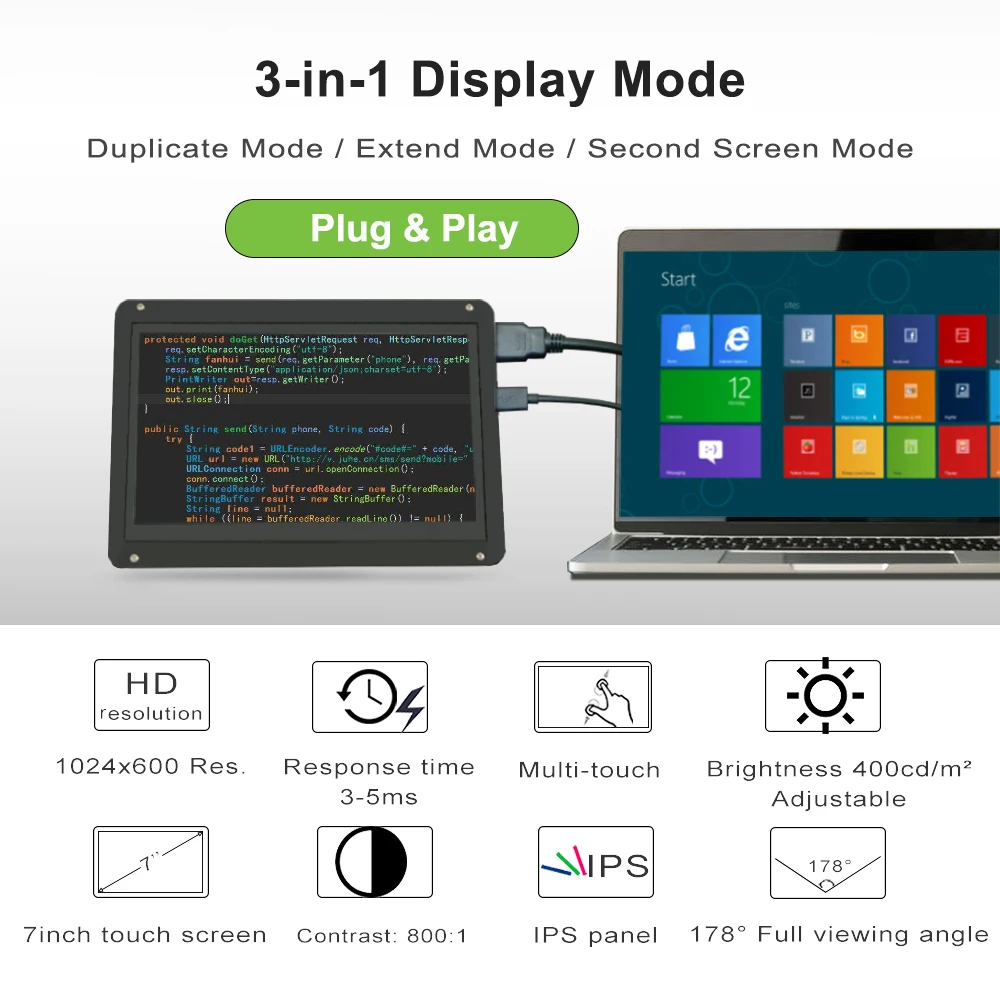 Imagem -03 - Lesown-monitor Capacitivo Touch Screen Case Módulo de Exibição Hdmi 5v Alimentado por Usb para Rpi Banana p 1024x600 Ips