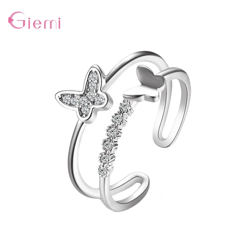 Romentic-anillos de mariposa de circón cúbico para mujer, joyería Simple ajustable con apertura de diamantes de imitación, adornos para mujer