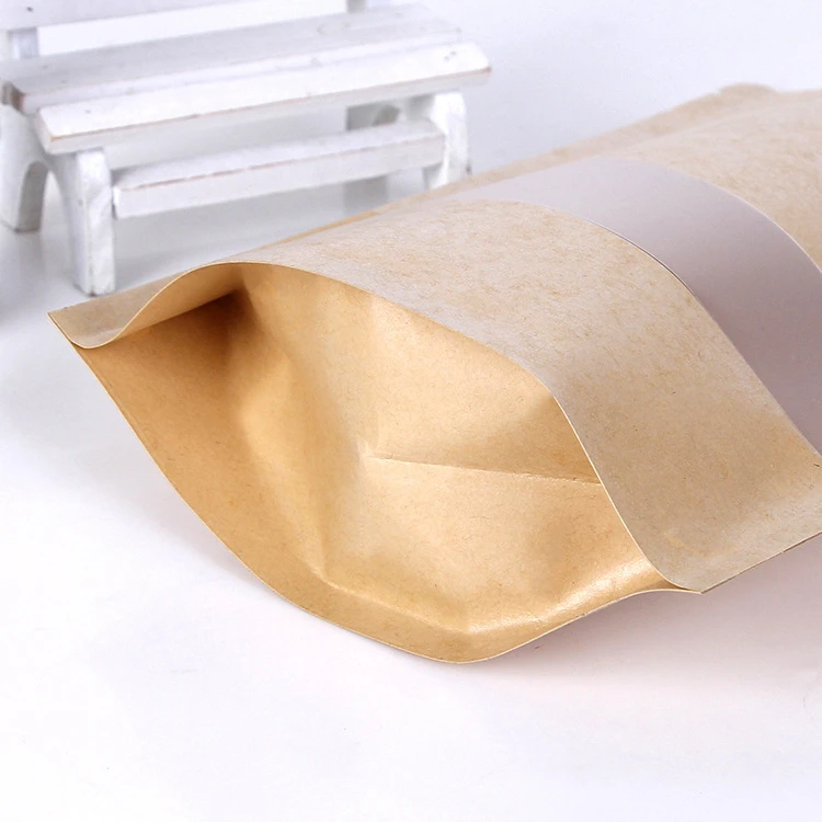 100pcs Kraft paper window zipper bag brown reusable self-sealing candy bread cookie gift bag