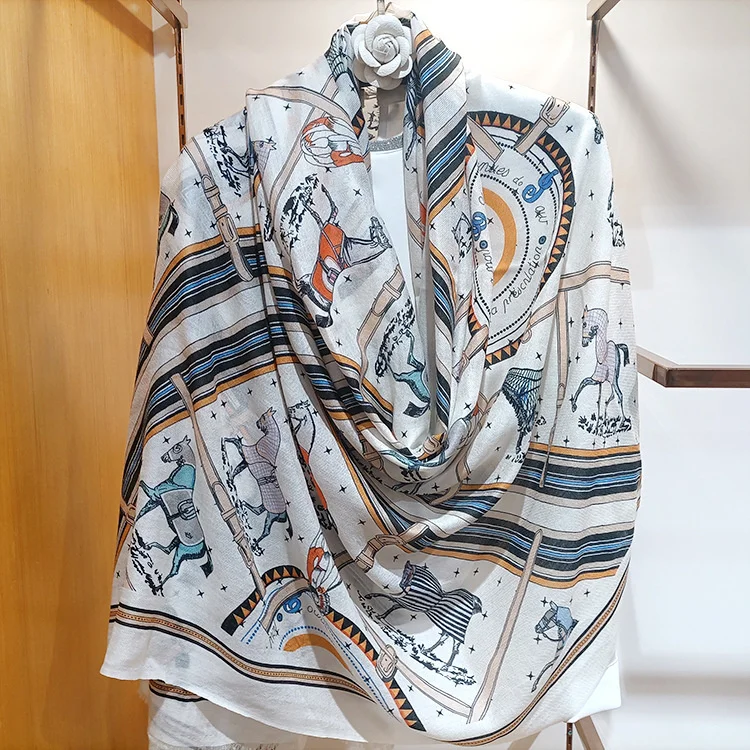 Naizaiga 100% cachemira caballo de corcel cruzado blanco negro largo fino bufandas de moda para mujer chal femenino, MSK86