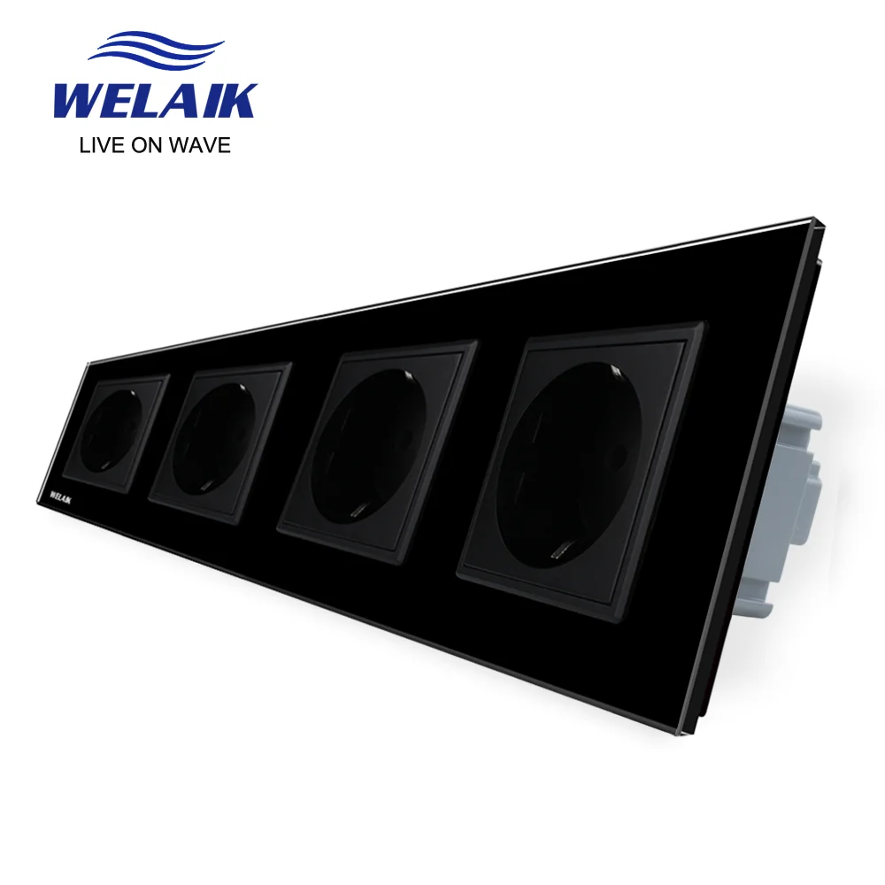 WELAIK EU 250V 16A 4Frame 293*80mm European-Standard Power-Socke Glass Panel Wall Socket Outlet  A48EW