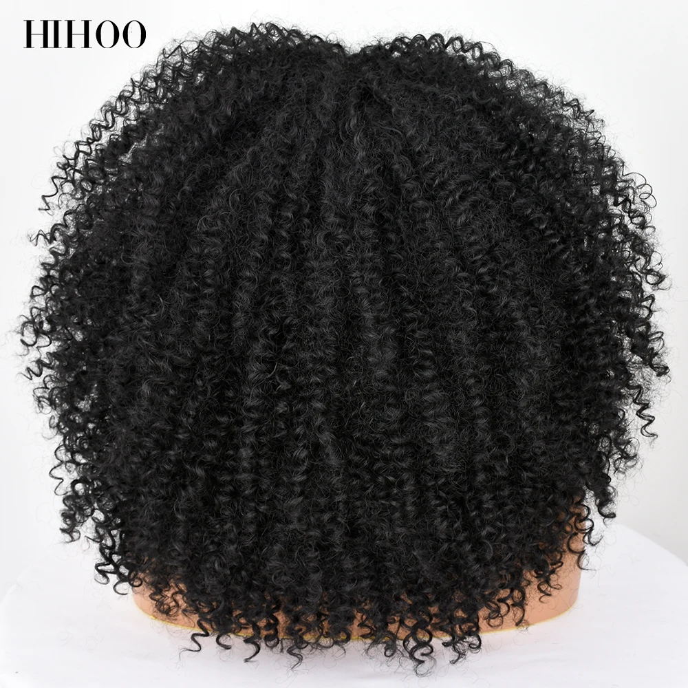 Peruca Curly Afro Kinky com Franja para Mulheres Negras, Sintético, Marrom Natural, Perucas Loiras Misturadas, Lolita Cosplay, Cabelo Curto, 16"