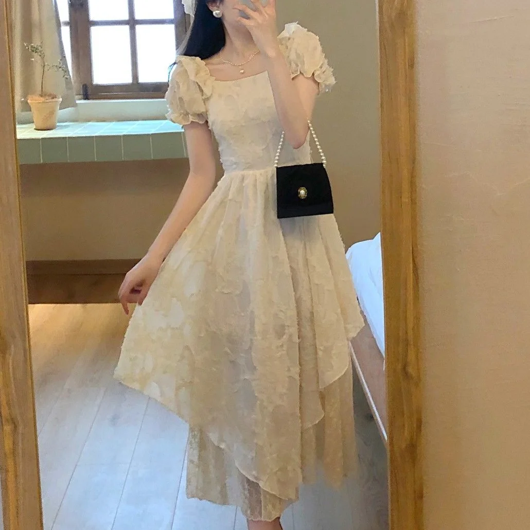 French Vintage Kawaii Dress Women Elegant Designer Backless Korean Style Dress Female Casual Party Fairy Midi Dress 2021 Summer