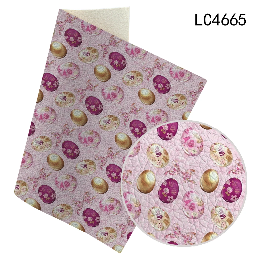 Artificial Leather Fabric Lychee Cartoon Rabbit Printed For Easter Day Decor Earring and Hair Bow Headband Making 30X136CM