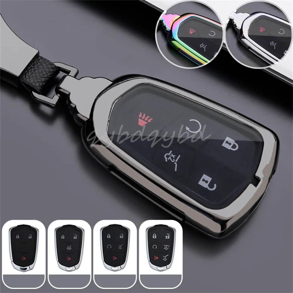 

Metal+TPU Remote Start Car Key Fob Full Covered Soft Case Skin Protector Holder Accessories For Cadillac ATS CT6 XT5 Escalade