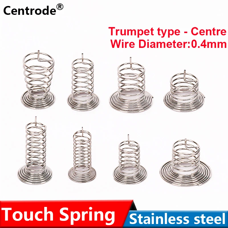 

Centrode Horn Type Center Contact Button Key Touch Induction Compression 304 Stainless Steel Spring WD 0.4mm for Switch 10piece