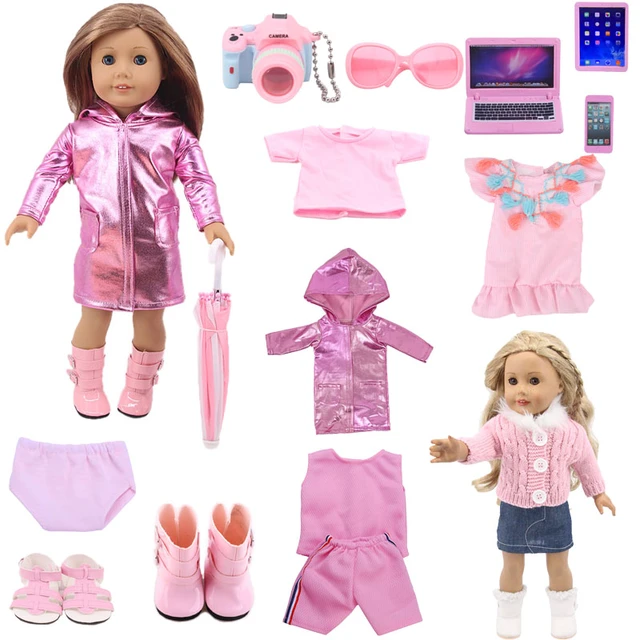 Doll Clothes Shoes Pink Series Of Doll Accessories For 18 Inch American Doll Girls 43 Cm New Born Baby Items Umbrella Raincoat