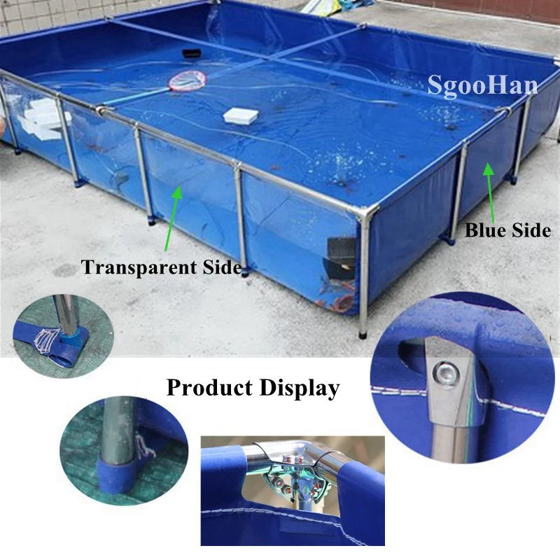 Blue-Transparent Canvas Water Pool Home Aquarium Fish Tank Children Swimming Pool Aquaculture Water Tank+Stainless Steel Support