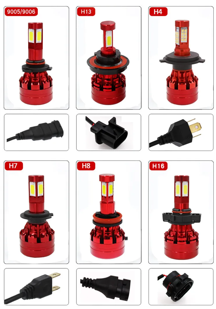 

2*H4 H7 H11 9005 9006 H8 H9 H16 9007 9012 4 Sided COB LED Headlight 100W 9000LM Car LED Headlights Bulb Auto DRL Light 6000K 12V