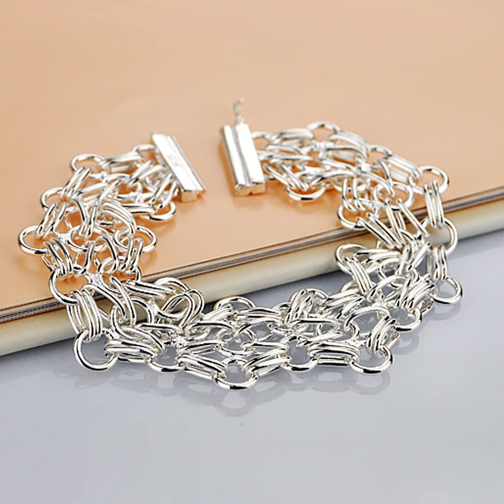 

925 Sterling Silver Braided Mesh Bracelet European Vintage Style Unique Women's Personality Jewelry Gift