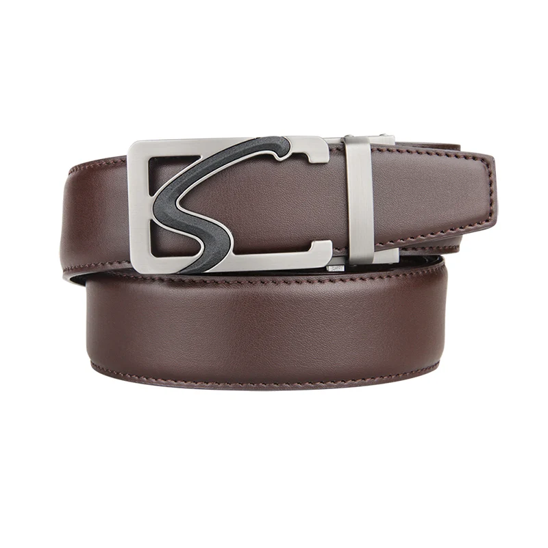 

High Quality Cowhide genuine Leather Belt For Men 3.5cm width Mens Automatic Buckle Brand Luxury Brown Coffee mens belts