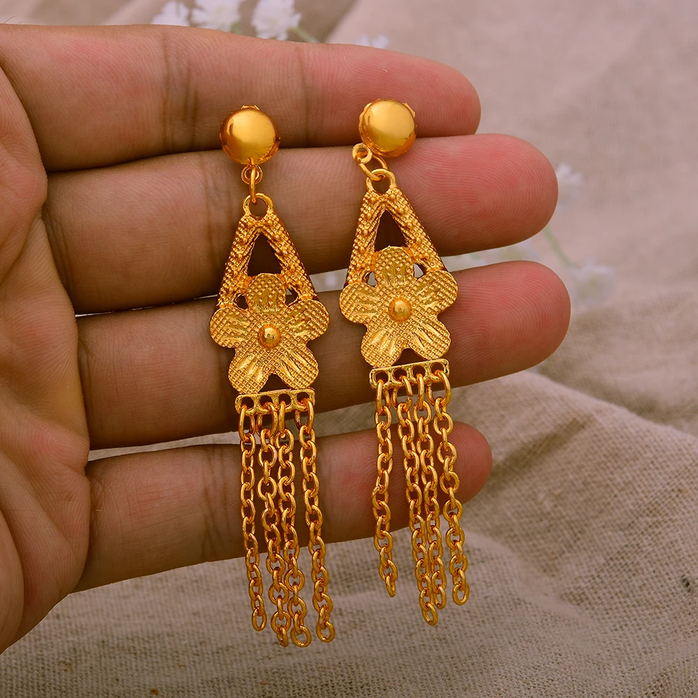 Dubai African Gold Color Earrings For Women African Earring Party Wedding Bridal Accessories Bride Gift