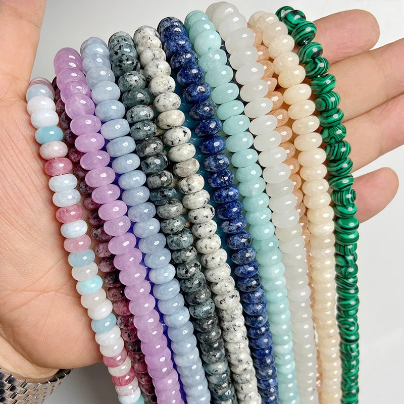 Natural Stone Smooth Rondelle Beads Chalcedony Jades Rondelle Bead Abacus Loose Spacer Beads For DIY Necklace Earring Making