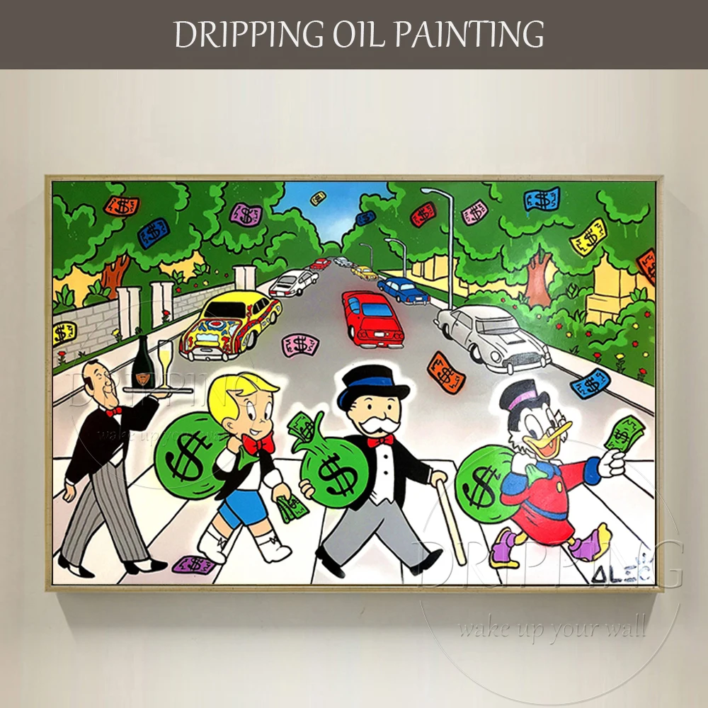 Pop Fine Art Hand-painted Modern Cartoon Canvas Picture Rich Man Crossing the Street Oil Painting Rich Man Walking Oil Painting