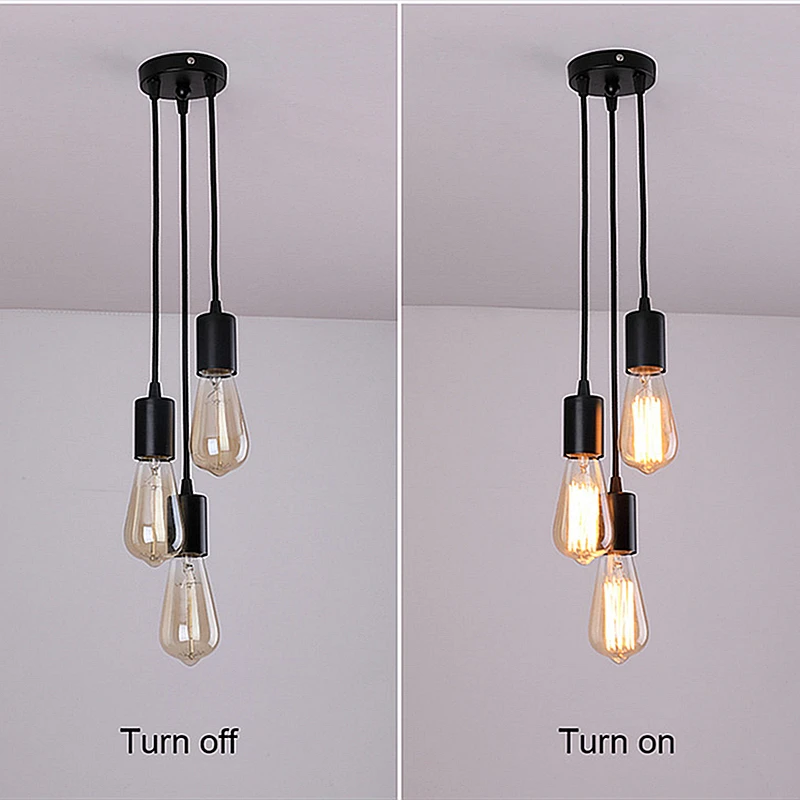 Vintage industrial teto suspensão LED pingente lâmpada, 3 cabeças, E27 titular base, retro, cozinha, quarto, pendurado luzes montagem, casa