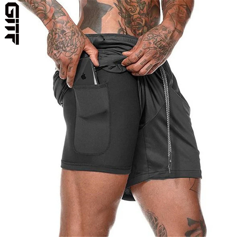 2024 NEW Men's Running Shorts Mens 2 in 1 Sports Shorts Male double-deck Quick Drying Sports men Shorts Jogging Gym Shorts men