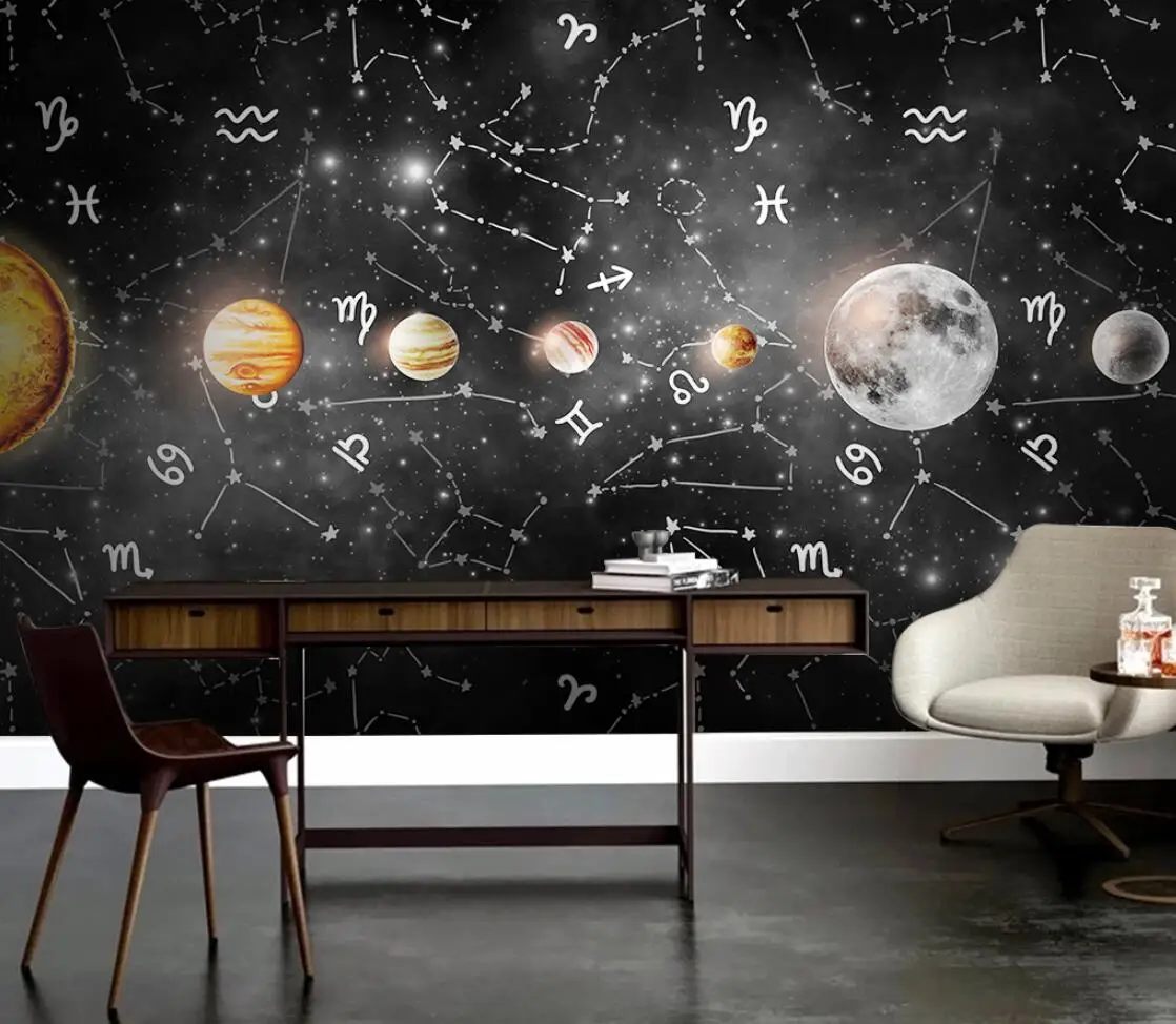 Custom wallpaper starry sky constellations black and white murals home decoration living room bedroom photos 3d wallpaper