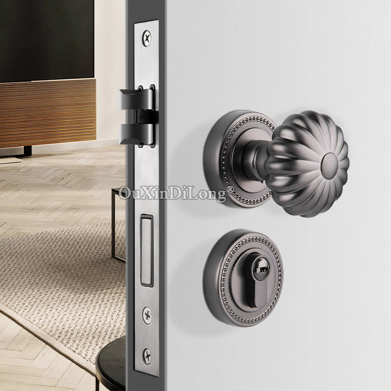 

New Arrival European Mortise Door Handle / Knobs Lock Set Security Interior Magnetic Silent Door Locks + 3 Keys Black/Gray/Gold