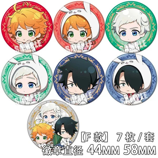 7pcs 58mm Anime The Promised Neverland Emma Norman Icons badge Brooch