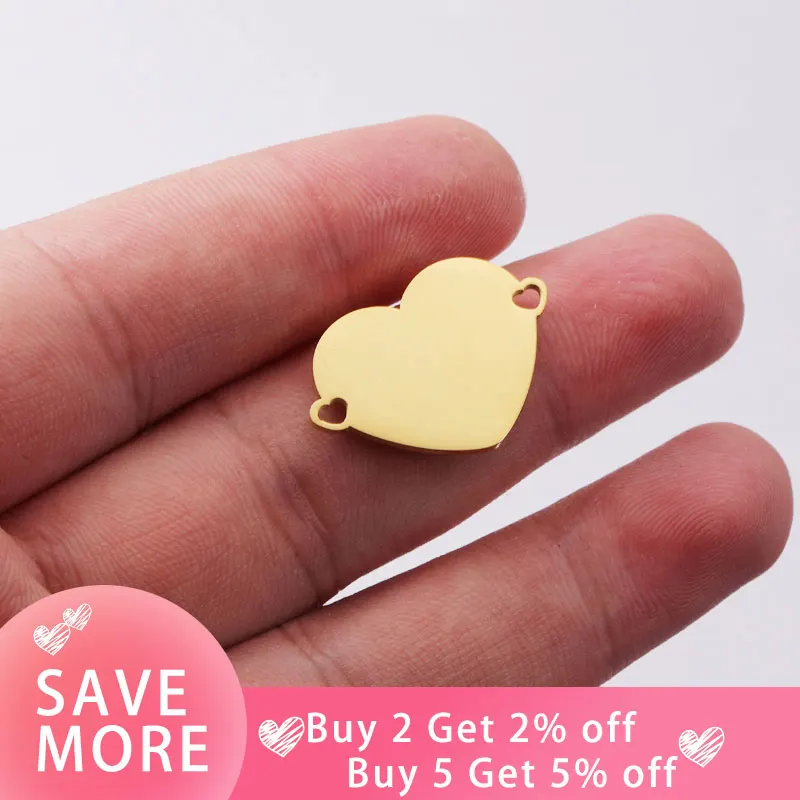 Fnixtar Stainless Steel Mirror Polished Heart Love Charms Connectors For Women Necklace Bracelet DIY 10piece/lot