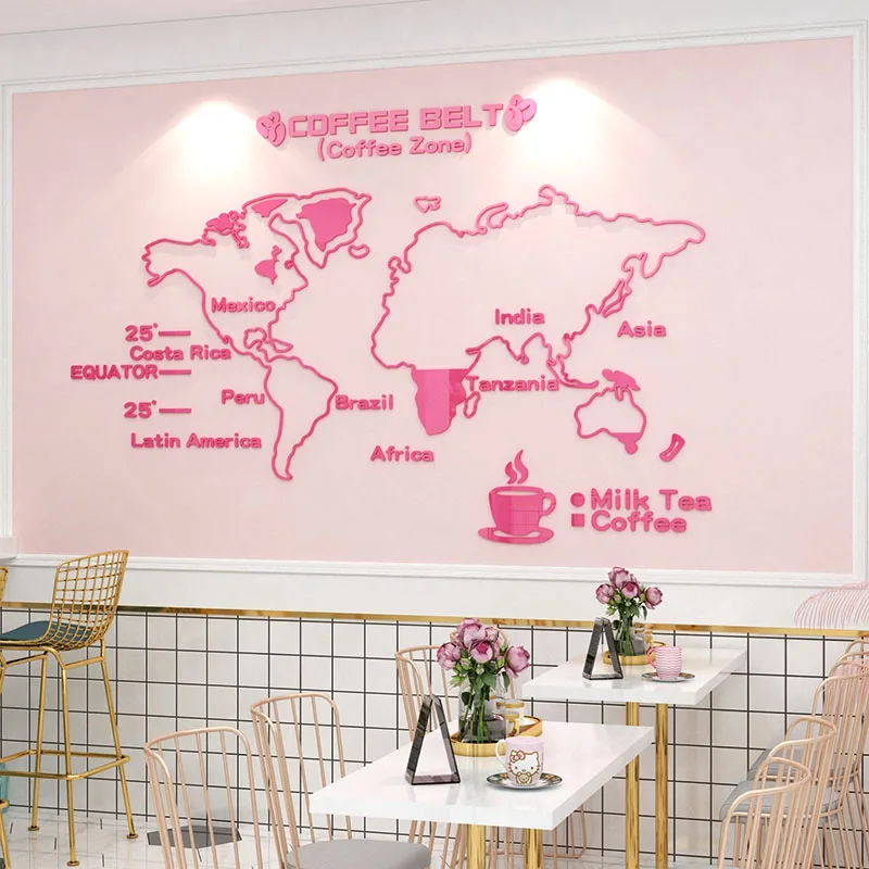 WS231 Coffee Map Wall Sticker acrylic 3D milk tea shop dessert Hotel snack restaurant wall decoration sticker painting