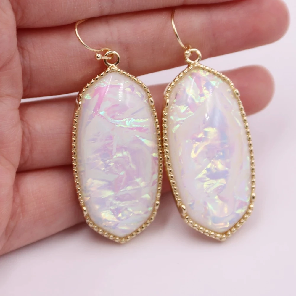 Trendy New Arrivals Inlay 3D Resin Multicolor Glitter Big Oval Dangle Earrings For Women Girls Fashion Jewelry