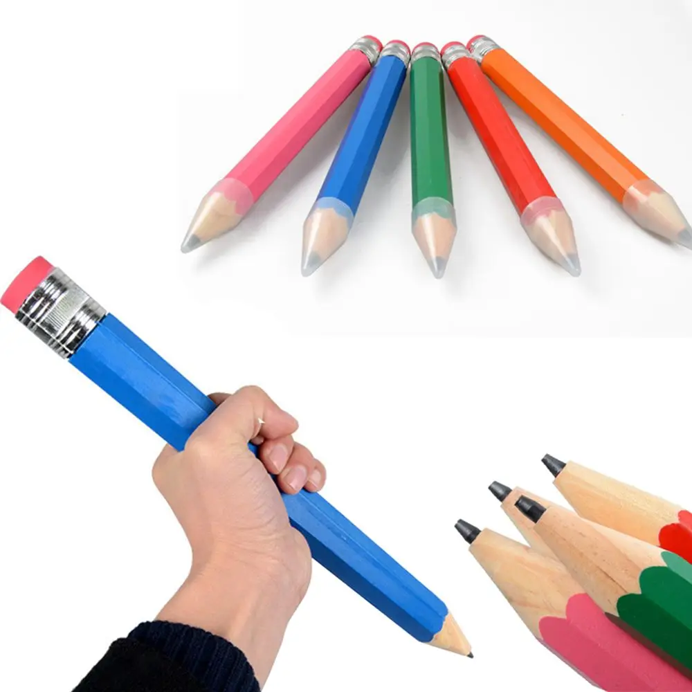 1 Pcs Wooden Pencil 35cm Large Wooden Graphite Lead Pencil Color Thick  Pencil Props Creative Gift For Children