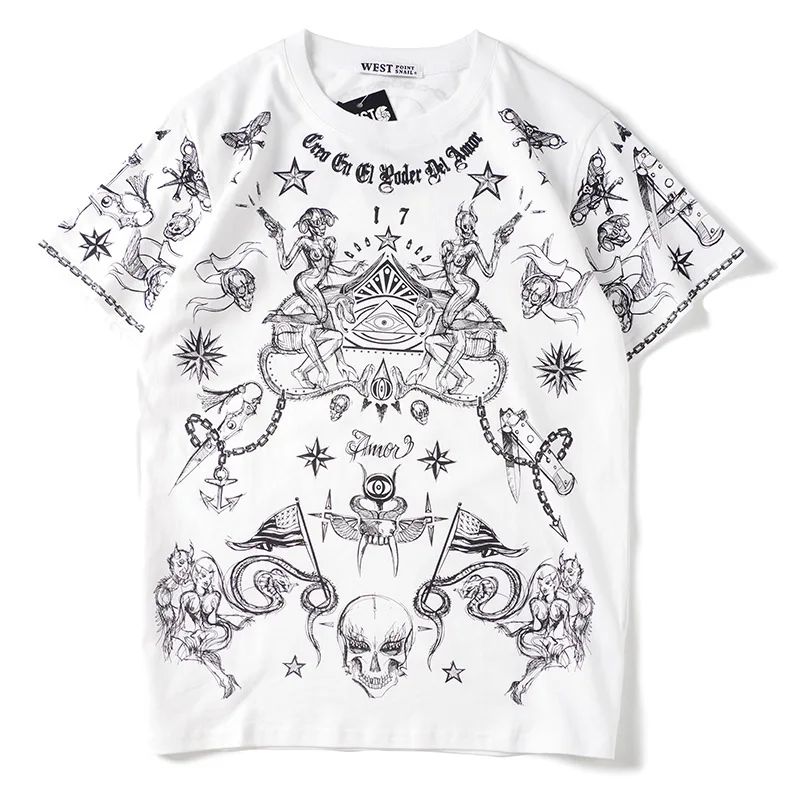 

2020 New Arrival Knitted Cotton Casual Print T Shirt Tshirt Homme Hip Hop Body Direct Spray Skull Star Short Sleeve O-neck