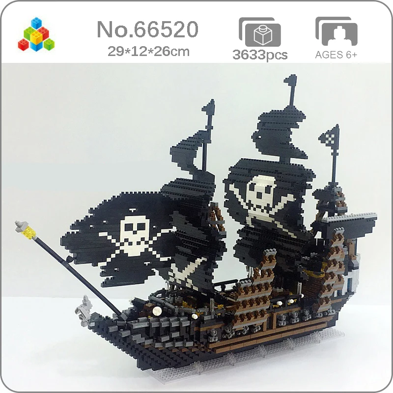 

YZ 66520 Caribbean Pirate Black Pearl Ship Skull Flag Boat Model DIY Mini Diamond Blocks Bricks Building Toy for Children no Box