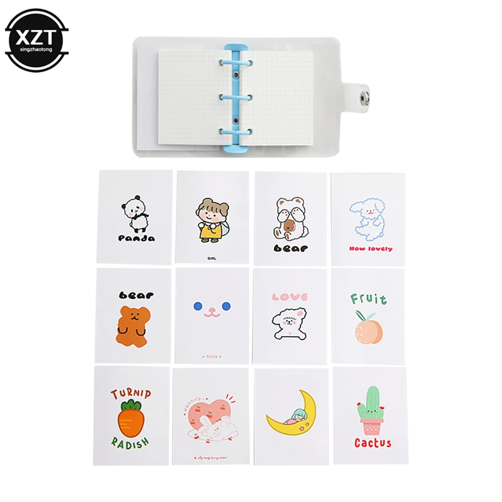 미니 귀여운 루스 리프 포켓 핸드 북, 크리에이티브 휴대용 투명 3 홀 바인더 다이어리 메모장 카와이 문구