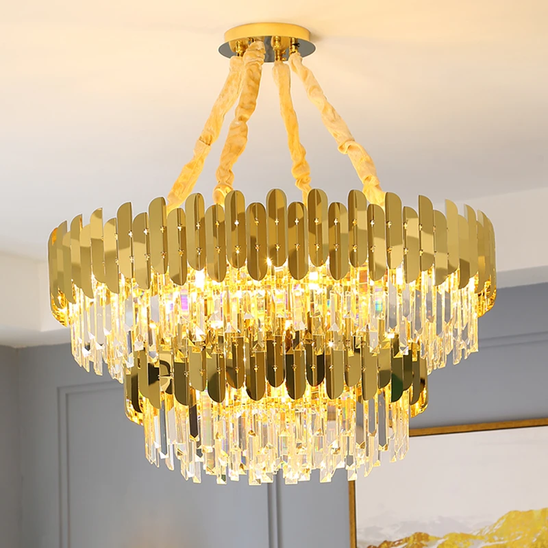 

Modern Crystal Chandelier Large Lighting Luster For Foyer Bedroom Golden Stainless Steel luxury lamp Deco Manggic Lighting